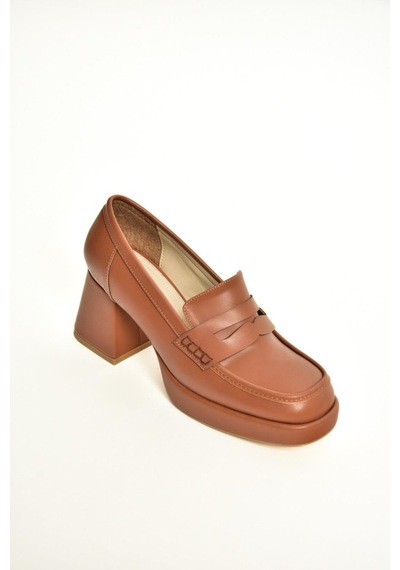 Fox Shoes T569013709 Taba Kalın Topuklu Kadın Ayakkabı Taba