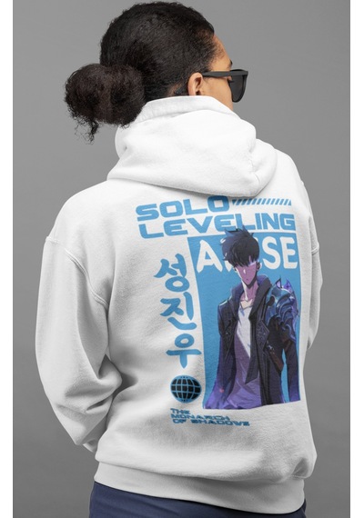 Sevbano Solo Leveling Sung Jinwoo Arise Anime Sırt Baskılı Unisex Oversiz beyaz