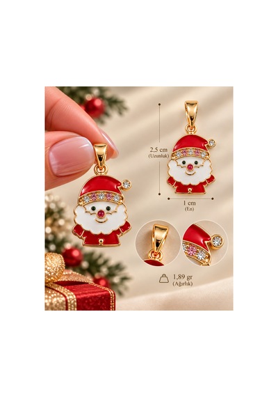 Sertifikalı 316l Çelik Noel Işıltısı Taşlı Noel Baba Kolye Ucu Altın