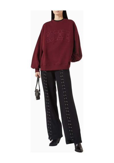 Rotate Birger Christensen Bordo Organik Kot Nakışlı, Oversize Kadın Sweatshirt