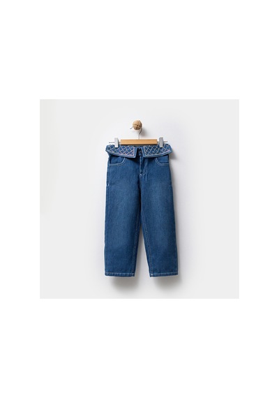 Overdo Kids Kız Çocuk 5-8 Yaş Taş Detaylı Baskılı Kot Pantolon Koyu Mavi