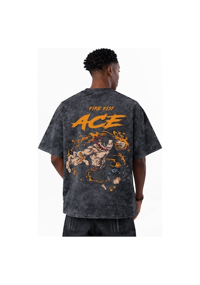 One Piece Fire Fist Ace Portgas D. Ace Anime Baskılı Unisex Overs Siyah