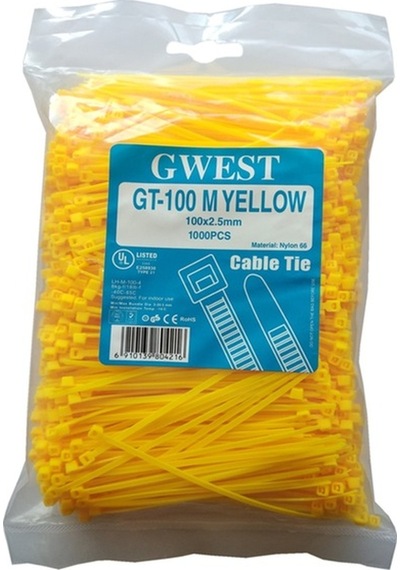 Gwest 2.5X100Mm 10Cm Renkli Plastik Kablo Bağı 1000 Adet Sarı N11.393