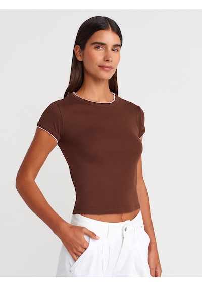 Dilvin 31750 Kontrast Kısa Kollu Tshirt-açık Kahve Açık Kahve