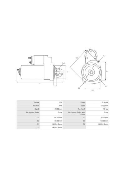 Mıtsubıshı 12v Marş Motoru 13 Diş 0.9 Kw Dacıa-mercedes-nıssan-renault