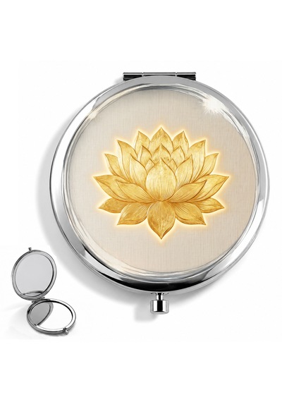 Makyaj Aynası Minimal Altın Lotus Çiçeği Cep Aynası El Aynası Kişiye Özel Hazırlanabilir Çift Taraflı Yuvarlak Çanta Aynası Çok Renkli