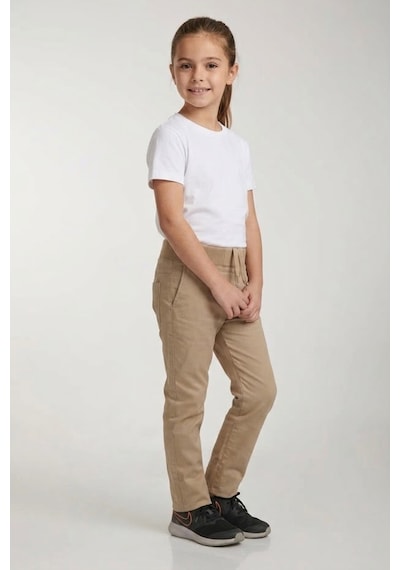 Nacar Store Okul Pantolonu Lastikli Ribana Bel Kanvas Çocuk Pantolonu Okula Dönüş Bej