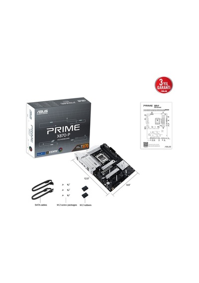 Asus Mb Prıme X870-p Amd X870 Am5 Ddr5 8000 Hdmı 2xusb4 4x M2 Usb3.2 Aura Rgb 2.5gbit Lan Atx 14+2+1 80a Güç Aşaması, Çift Usb4, Pcıe Slot Q-release