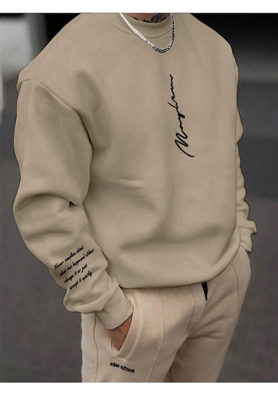 Startmore Bej Unisex Kadın/erkek Never Renkli Oversize Bisiklet Yaka Pamuklu
