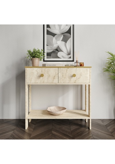 Traverten Desenli Modern Dresuar, 2 Çekmeceli 90cm Mermer Desenli - Tamamı Mdf