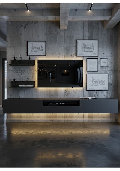 Resital Ledli Duvara Monte Tv Sehpası - Antrasit - W6019-4 Antrasit