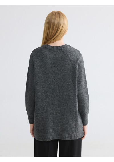 Lcw Modest Gri Bisiklet Yaka Oversize Kadın Triko Tunik
