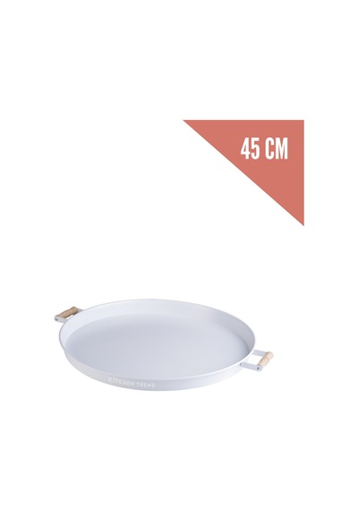 Kitchen Trend 3 Lü 45beyaz, 37kırmızı, 30beyaz Ahşap Kulplu Metal Tepsi Sunum Tepsi Seti