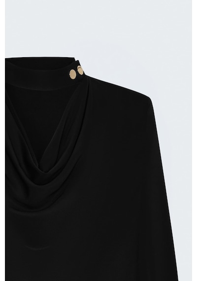 Sateen Degaje Yaka Bluz - Siyah-137961