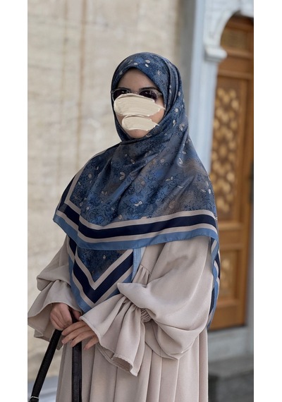 Qalortex Scarf Pamuklu Soft Minâ Desen Eşarp-lacivert