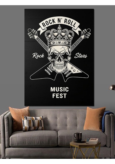 Ahşap Tablo Rock Roll Motorsikletçi Kafatası