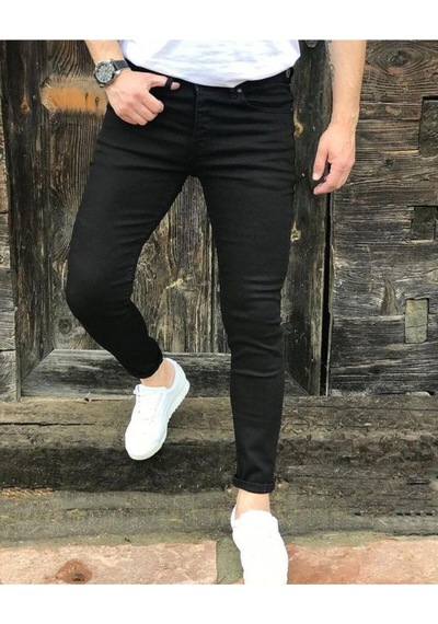 Erkek Skınny Kalıp Siyah Jean Pantalon Siyah