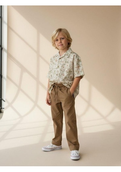 Zekids Erkek Çocuk Beli Lastikli Bağcıklı Pantolon-16956 Kahverengi