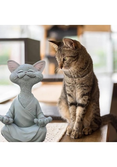 Dekoratif Yoga Yapan Kedi Biblo Meditasyon Kedi Heykeli Ev Dekoru