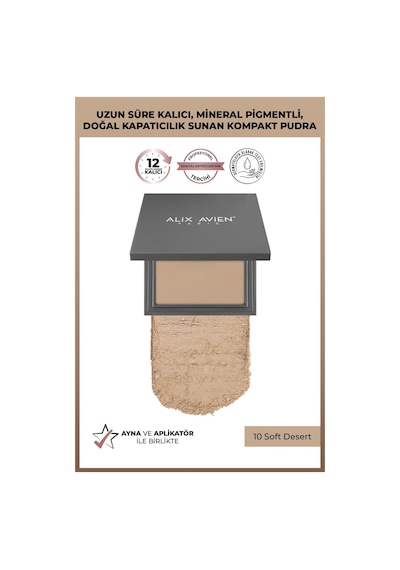 Alix Avien Kompakt Pudra 12 Saate Kadar Kalıcılık Sıcak-nötr Cilt Alt Tonu Compact Powder 10 Soft Desert