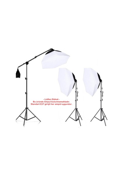 Ürün Reklam Stüdyo Youtube Vlog Tiktok Canlı Yayın Vb İçin 70cm Octagon Softbox Üçlü Led Sürekli Işık Seti