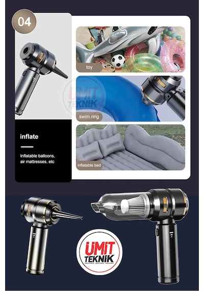 Premium Xl 16.000 Pa Emiş Güçlü Kablosuz Mini Araç Süpürgesi - Vakumlu Ve Üflemeli Set