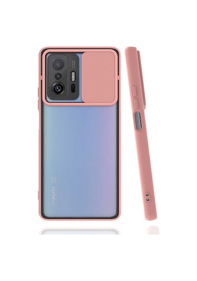 Noktaks - Xiaomi Uyumlu Xiaomi Mi 11t 5g - Kılıf Slayt Sürgülü Arkası Buzlu Lensi Kapak - Pembe Açık