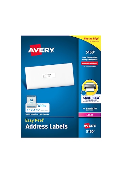 Easy Peel Laser Adresi Etiket, 1 X 2 5/8, Beyaz, 3000/box, Sold As 1 Box