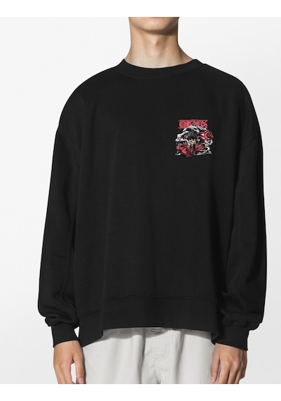 Unisex Siyah Snakeman Baskılı Hoodie Oversize Kapşonsuz Sweatshirt Siyah