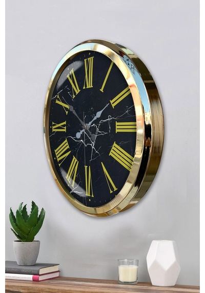 Zentime Black Marble Gold 52 Cm Metal Duvar Saati Çok Renkli