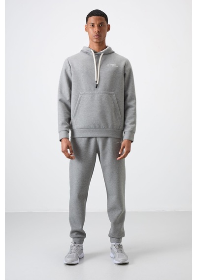Tommy Life Gri Melanj Pamuklu Kalın Yumuşak Dokulu Comfort Fit Nakışlı Erkek Eşofman Takım - 85255 GRİ MELANJ