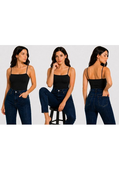 İngegno Body İp Askılı Standart Boy Viskon Ring Örme Kumaş Kadın Body 2 Li Paket Kahverengi - Siyah