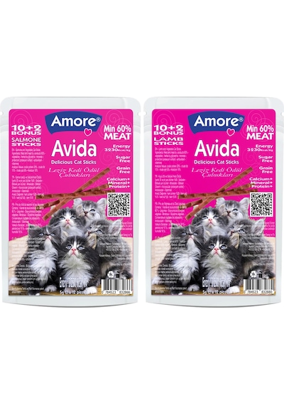 Amore Avita Balıklı ve Sebzeli Kedi Ödül Çubuğu 12 Adet + Kuzulu ve Sebzeli Kedi Ödül Çubuğu 12 Adet