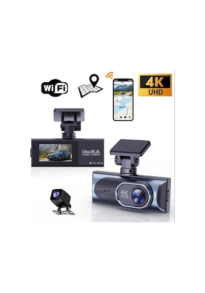 Çift Lensli Ultra Hd 4k Araç İçi Kamera Geniş Açı Wifi Uygulama Kontrolü Döngüsel Kayıt Gece Görüşlü