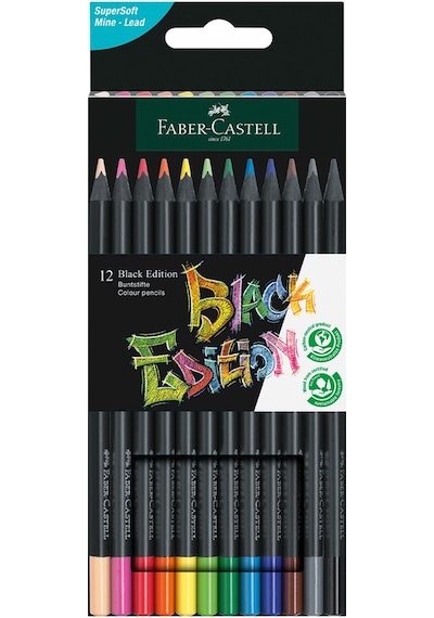 Black Edition Kuru Boya Kalemi 12 Renk, Yumuşak Yazım, Ergonomik Üçgen Gövde Çok Renkli