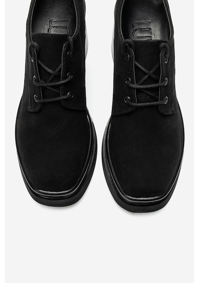 Luvi Shoes Odette Siyah Süet Platformlu Blok Topuklu Kadın Ayakkabı