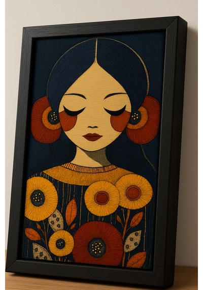 Dekoratif Duvar Tablosu 25 X 60 Cm Siyah Ahşap Çerçeve Kadın Figürlü