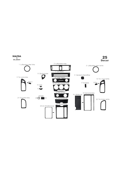 Mazda 3 Torpido Kaplama 2004-2009 25 Parça Siyah Karbon