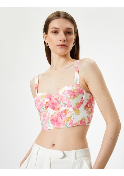 Koton Çiçekli Büstiyer Kalın Askılı Kalp Yaka Slim Fit Pembe Desenli 4sak30105ew Pembe