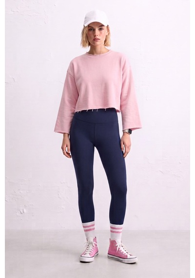 Barrels And Oıl Kadın Bisiklet Yaka Oversize Kısa Swaetshirt - Toz Pembe Toz Pembe