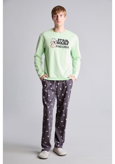 Defacto %100 Pamuk Star Wars-mandalorian Pijama Takımı Uzun Kollu Üst Uzun Alt F7497ax26augn693 Yeşil-gn693