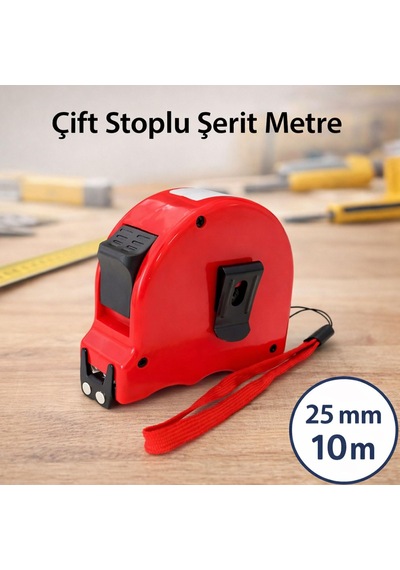 Çift Stoplu 10 Metre Şerit Metre 25 Mm Genişlik Dayanıklı Gövde Hassas Ölçüm Profesyonel 0 - 300 MM