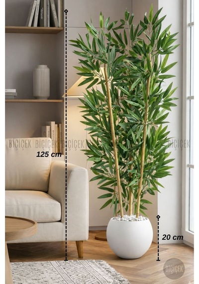 125cm Yapay Bambu Ağaci Beyaz Küre Saksıda