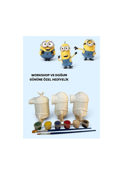 3d Minions Bob-kevin-stuart 3 Lü Set Figür Boyama Seti - Kendin Boya Hobi Ve Etkinlik Seti - Akrilik Boya + 6 Fırça