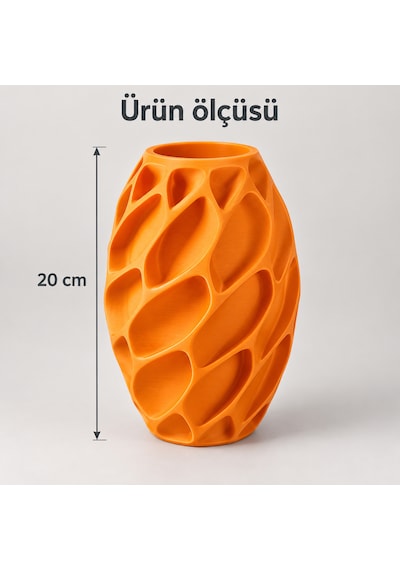 Yaprak Desenli Dekoratif Vazo 20 Cm Kuru Ve Yapay Çiçek Vazosu Turuncu
