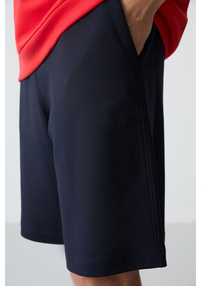 Fiesta Lacivert Pamuklu Kalın Yumuşak Dokulu Oversize Fit Basic Erkek Şort Takım - 85257 Kırmızı