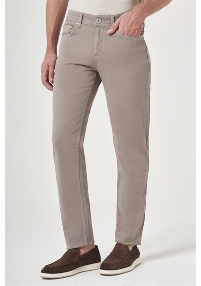 İmza Bej 5 Cep Gabardin Slim Fit Pamuklu Denim Jean Kot Pantolon 1003260317 Açık Bej