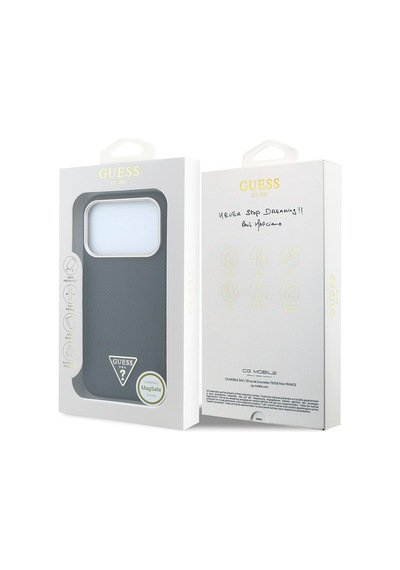 Apple iPhone Uyumlu 18 Pro Kılıf Guess Lisanslı M-safeli Pu Metal Üçgen Logolu Karbon Fiber Kevlar Kapak Siyah