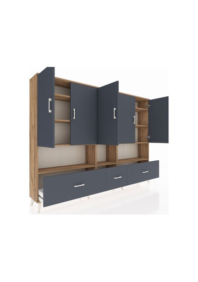 Arges Dolap 12 Raflı 3 Çekmeceli 5 Kapaklı 220x30x163 Çam-antrasit Antrasit - Atlas Çam Arges Dolap 12 Raflı 3 Çekmeceli 5 Kapaklı 220x30x163 Çam-antrasit Antrasit - Atlas Çam
