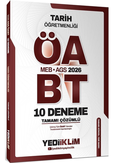 Yediiklim Yayınları 2026 Meb Ags Öabt Tarih Öğretmenliği Tamamı Çözümlü 10 Deneme Sınavı